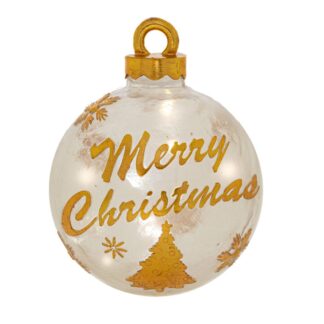 Λευκή Χρυσή Πολυρεζίν Μπάλα Merry Christmas Φ20×22 εκ Με Φως Λευκή Χρυσή Πολυρεζίν Μπάλα Merry Christmas Φ20×22 εκ Με Φως