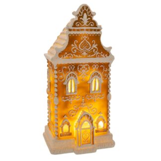 Καφέ Πολυρεζίν Gingerbread Σπίτι Με LED 17×14×34εκ Καφέ Πολυρεζίν Gingerbread Σπίτι Με LED 17×14×34εκ