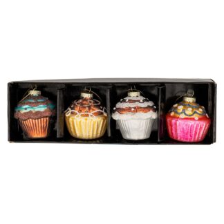Σετ 4 Πολύχρωμο Γυάλινο Κρεμαστό Στολίδι Cupcake Φ6,5εκ