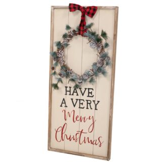 Ξύλινη Λευκή Πινακίδα Με Στεφάνι 46×100εκ Have A Very Merry Christmas Ξύλινη Λευκή Πινακίδα Με Στεφάνι 46×100εκ Have A Very Merry Christmas