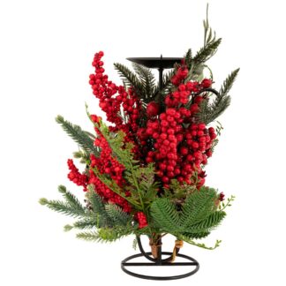 Πράσινο Κηροπήγιο Με Κόκκινα Berries Κουκουνάρια 33εκ Πράσινο Κηροπήγιο Με Κόκκινα Berries Κουκουνάρια 33εκ
