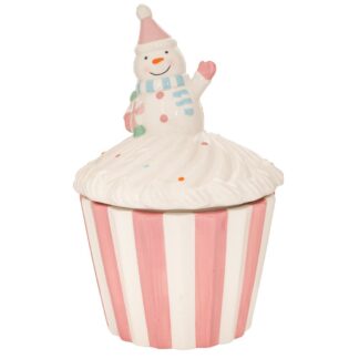 Ροζ Λευκή Κεραμική Μπισκοτιέρα Cupcake Με Χιονάνθρωπο 18×18×28,5εκ Ροζ Λευκή Κεραμική Μπισκοτιέρα Cupcake Με Χιονάνθρωπο 18×18×28,5εκ