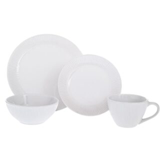 Σετ 16 Λευκό Ριγέ Κεραμικό Σερβίτσιο Stoneware Σετ 16 Λευκό Ριγέ Κεραμικό Σερβίτσιο Stoneware