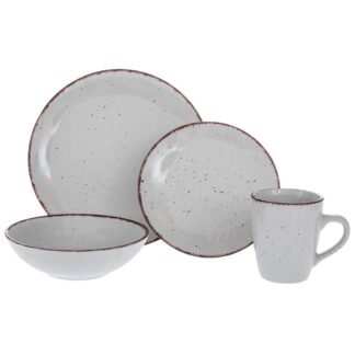 Σετ 16 Γκρι Κεραμικό Σερβίτσιο Με Καφέ Γείσο Stoneware Σετ 16 Γκρι Κεραμικό Σερβίτσιο Με Καφέ Γείσο Stoneware