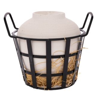 Λευκό Κεραμικό Βάζο Σε Μαύρο Σιδερένιο Καλάθι Με Χερούλια 25,5×21,5×21,5εκ