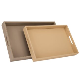 Σετ 2 Μπεζ Δερματινοι Δίσκοι 52×32×6 45×30×5εκ