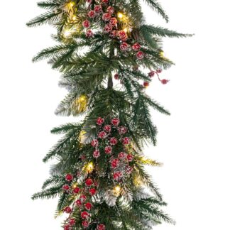 Pre-Lit Χιονισμένη Γιρλάντα 270εκ Με Berries Και 80 LED Λευκά Ζεστά Σταθερά Και Επεκτεινόμενα Pre-Lit Χιονισμένη Γιρλάντα 270εκ Με Berries Και 80 LED Λευκά Ζεστά Σταθερά Και Επεκτεινόμενα