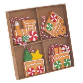Σετ 4 Πολυρεζίν Στολιδακια Gingerbread 12×1×12εκ