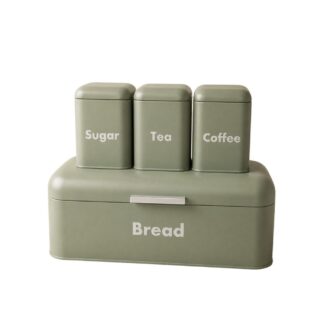 Σετ 4 Πράσινη Μεταλλική Ψωμιέρα Με 3 Κουτιά (Tea Coffee Sugar) 41×22×16εκ 10,5×10,5×15εκ Σετ 4 Πράσινη Μεταλλική Ψωμιέρα Με 3 Κουτιά (Tea Coffee Sugar) 41×22×16εκ 10,5×10,5×15εκ