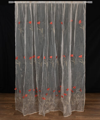 Κουρτίνα ανάγλυφο κόκκινο λουλούδι (280cm x 300cm) με τρέσα Κουρτίνα ανάγλυφο κόκκινο λουλούδι (280cm x 300cm) με τρέσα