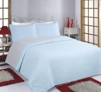 Κουβερλί σετ (240cm x 260cm +2x50cm x 70cm) PON-PON sky blue/ grey Κουβερλί σετ (240cm x 260cm +2x50cm x 70cm) PON-PON sky blue/ grey
